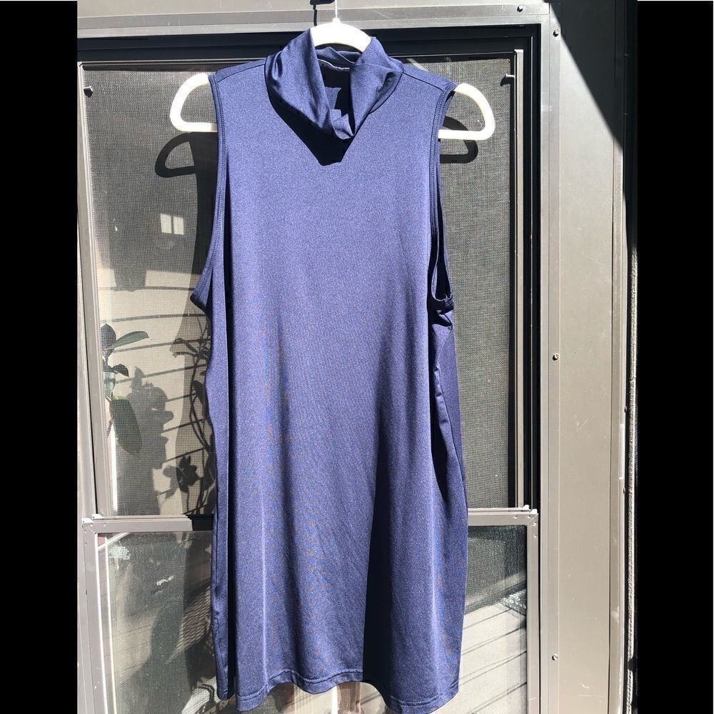 Navy blue sleeveless turtleneck dress